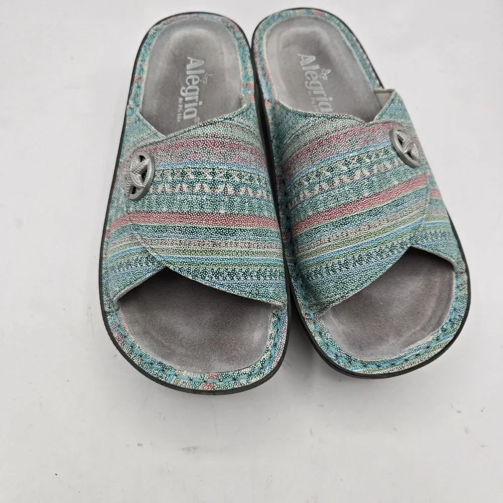 ALEGRIA Kylee Leather Printed Slide Sandals Seascape‎ Starfish EU 37 US 6.5